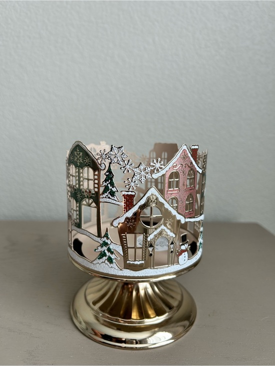 Bath & Body Works Other - Holiday Village Metal Candle Holder in Gold with Pink and Green Accents
